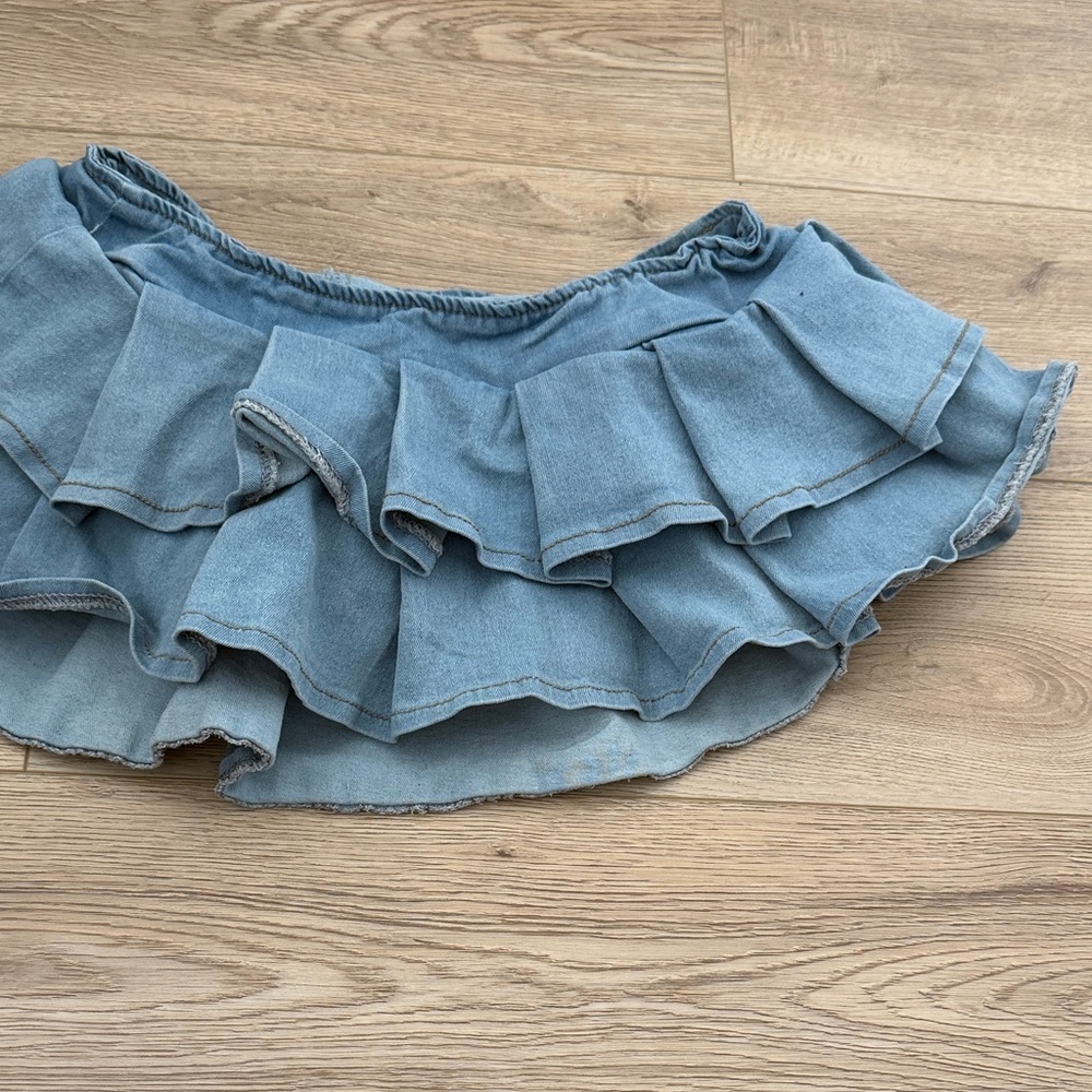 Denim Ruffle micro mini Skirt - Picture 3 of 7